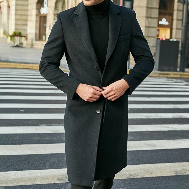 Mens Notch Lapel Plain Slim Fit Mid-Length Coat 75965974Z