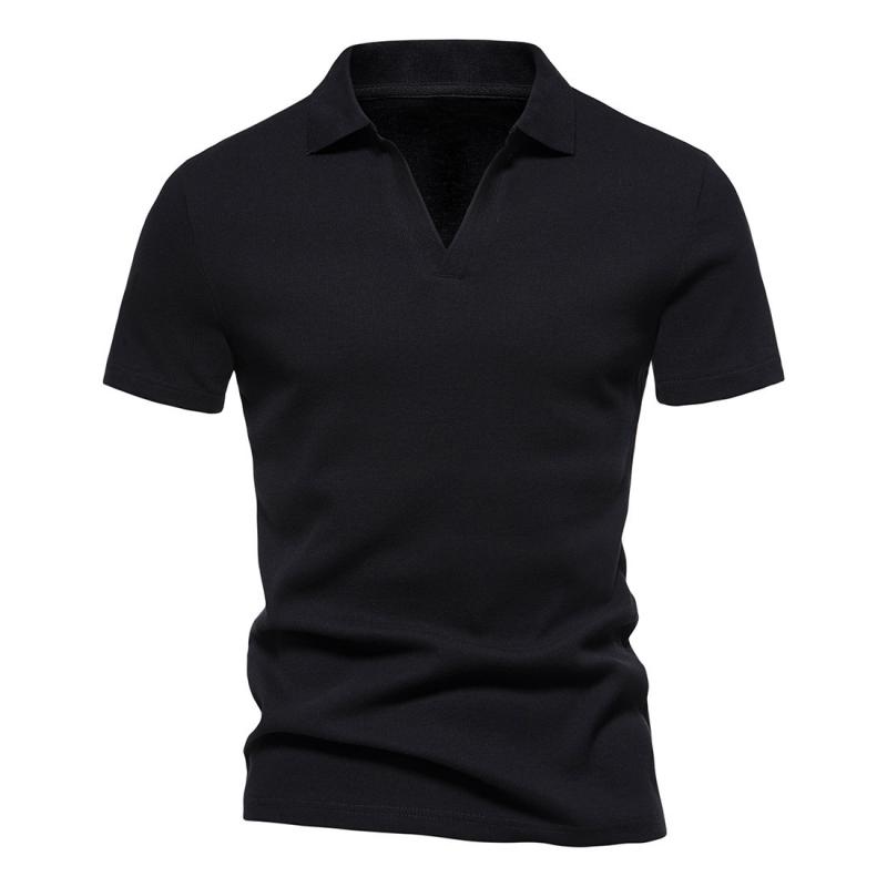 Mens Solid V Neck Short Sleeve Polo Shirt 61101482Z