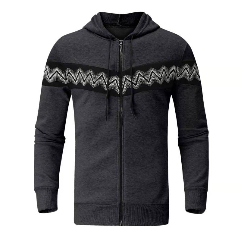 Mens Color Block Print Material Stitching Hoodie Jacket 73955870Z