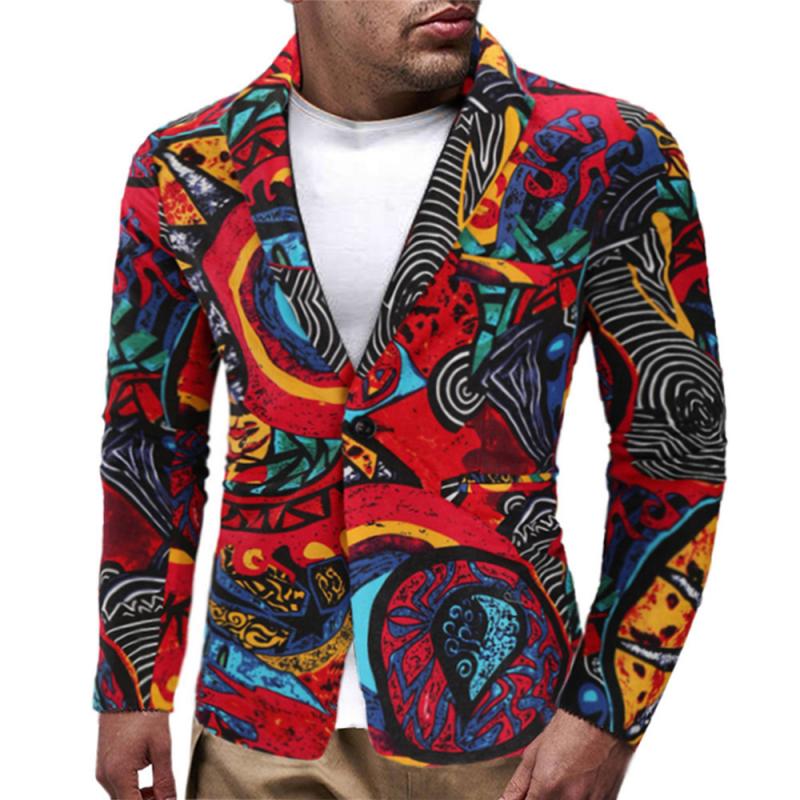 Mens Vintage Ethnic Print Lapel Blazer 81540555M