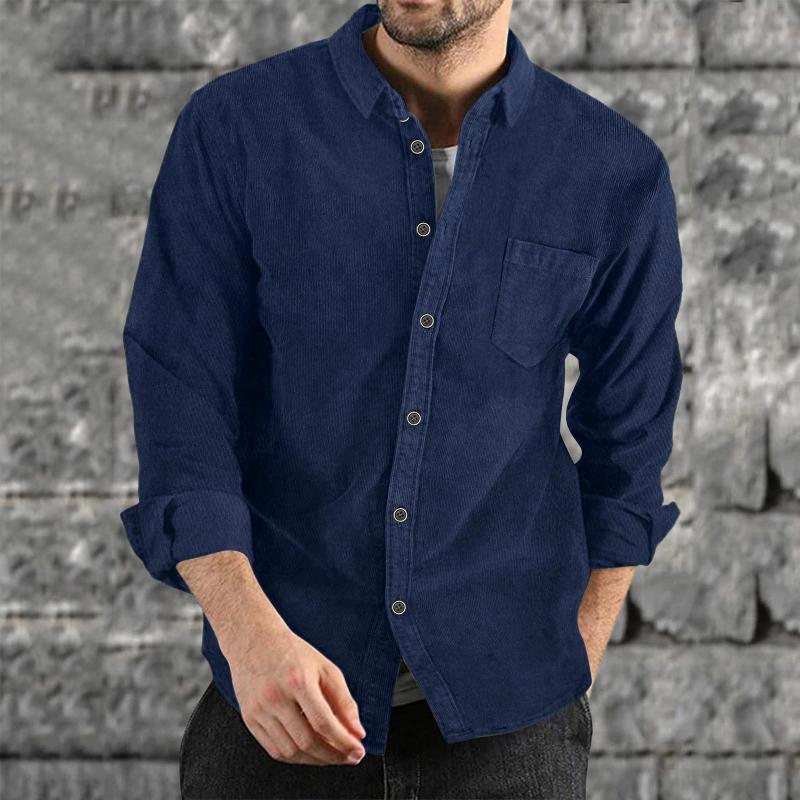 Mens Lapel Solid Color Casual Corduroy Shirt 88079163Z