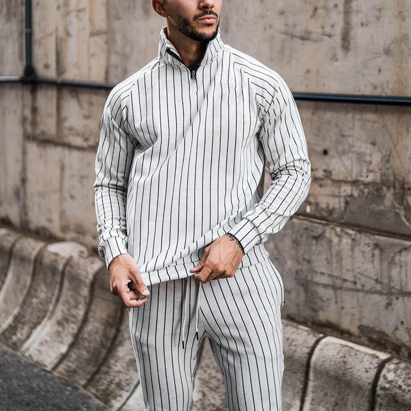 Mens Striped Zip Jacket Trousers Sports Set 11757219Z