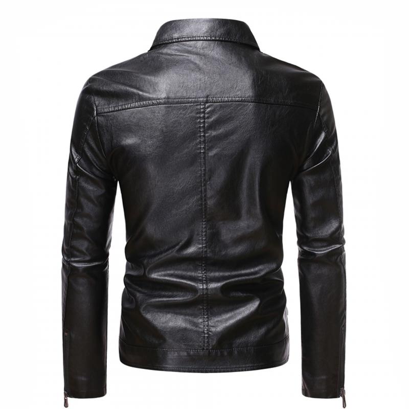 Mens Lapel Biker Leather Jacket 55218770Z