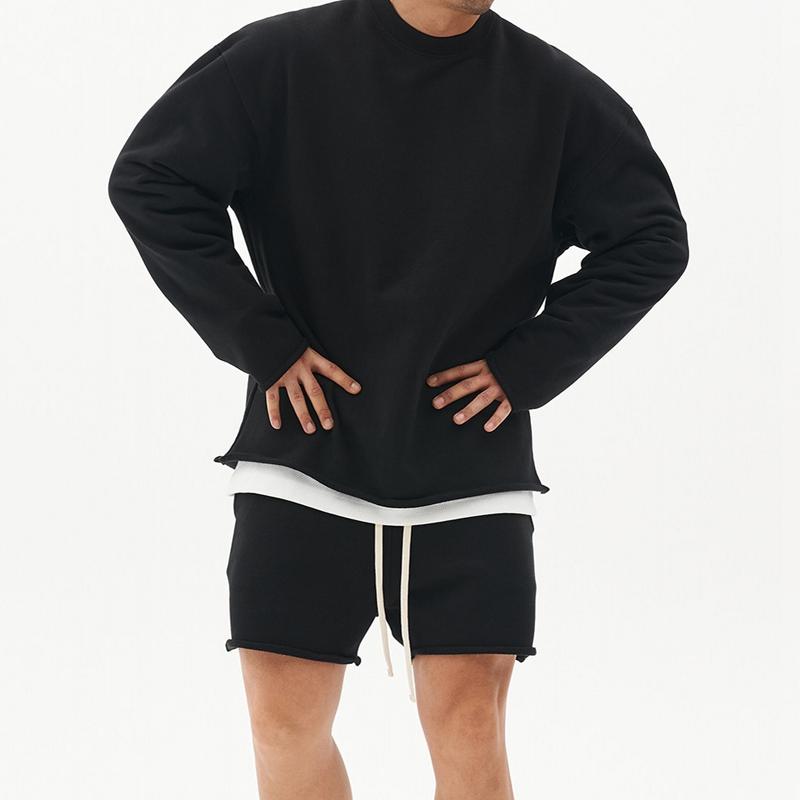 Mens Fashion Solid Color Loose Rolled Sweatshirt Shorts Set 80927036Z