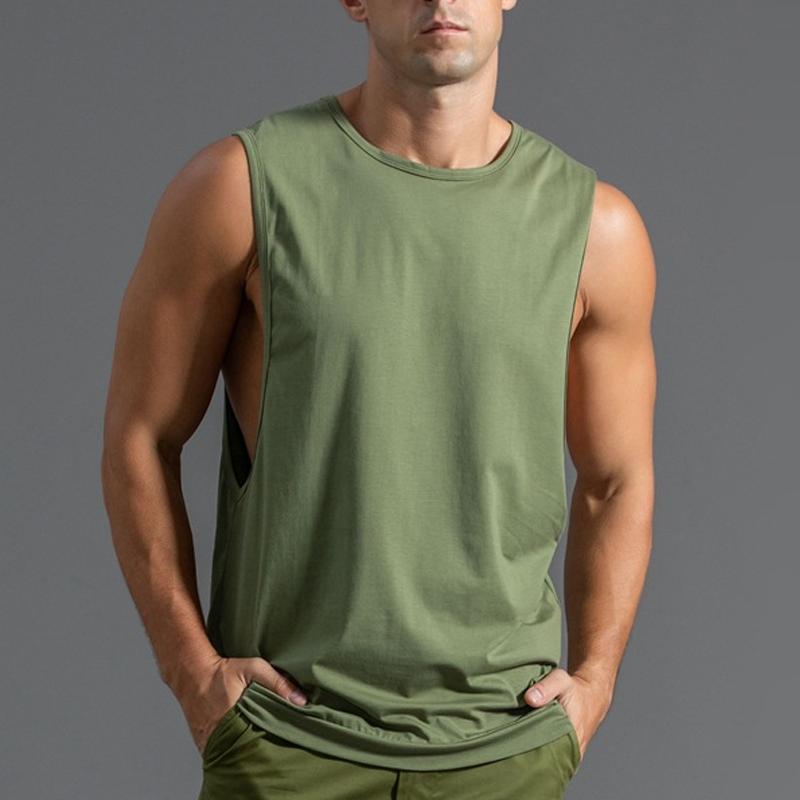 Mens Loose Solid Cooton Sports Tank Top 44374465Z