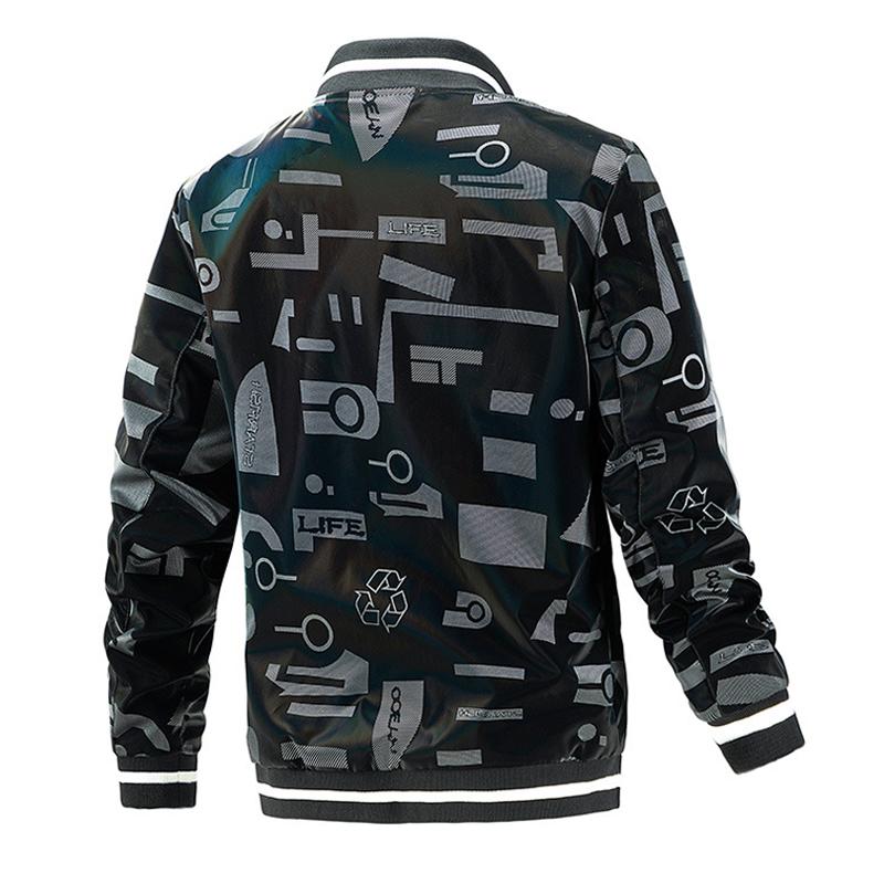 Mens Geometric Patterns Stand Collar Jacket 18435386Z