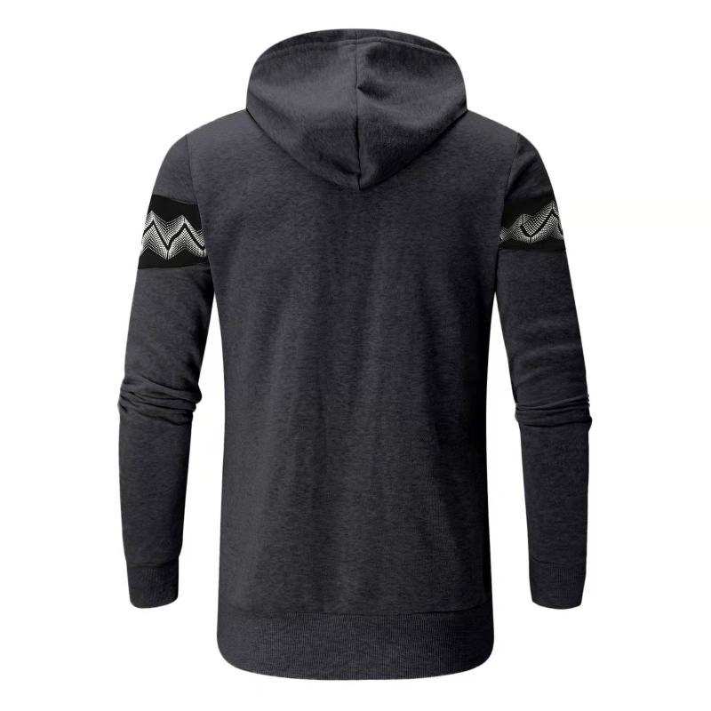 Mens Color Block Print Material Stitching Hoodie Jacket 73955870Z