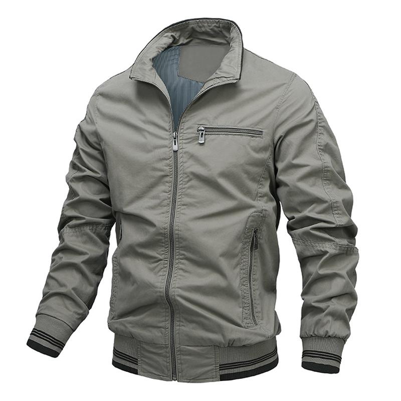 Mens Washed Cotton Solid Color Zipper Jacket 76491245Z