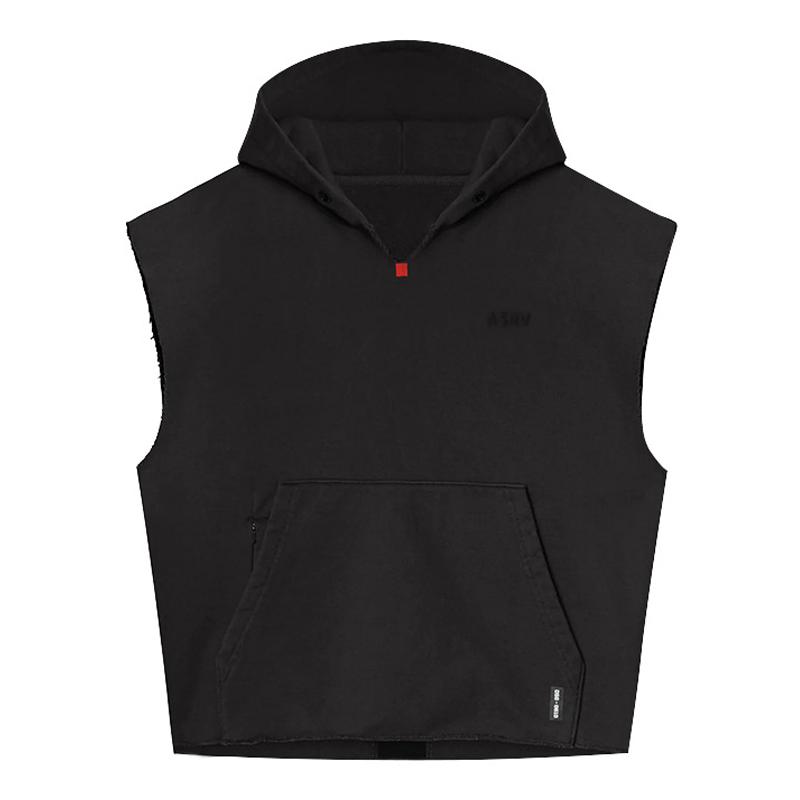 Mens Solid Loose Sleeveless Fitness Sports Hoodie 41849746Z