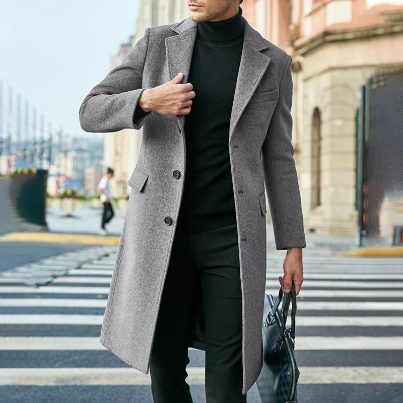 Mens Notch Lapel Plain Slim Fit Mid-Length Coat 75965974Z