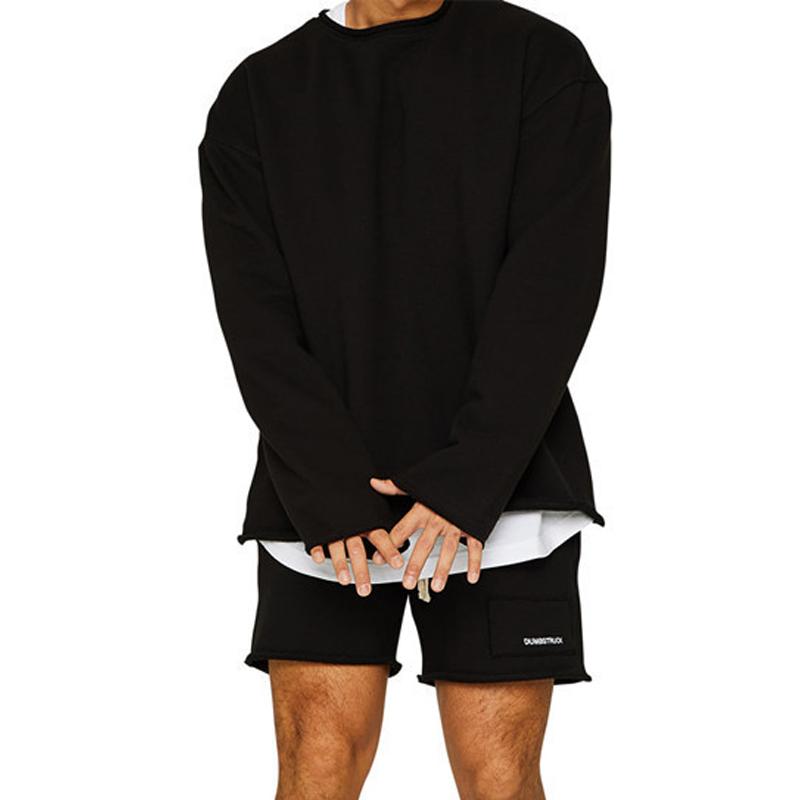 Mens Fashion Solid Color Loose Rolled Sweatshirt Shorts Set 47733694Z