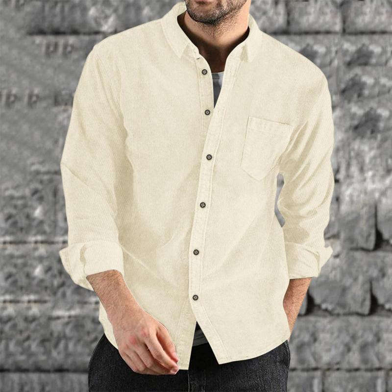 Mens Lapel Solid Color Casual Corduroy Shirt 88079163Z