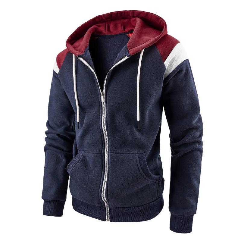 Mens Casual Color Block Hooded Long Sleeve Zippered Sport Jacket 58012589M
