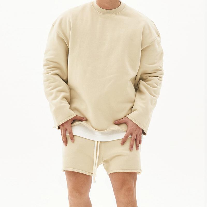 Mens Fashion Solid Color Loose Rolled Sweatshirt Shorts Set 80927036Z