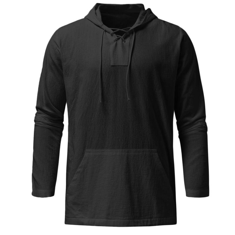 Mens Casual Lace-up Hooded Long Sleeve T-Shirt 83764852M