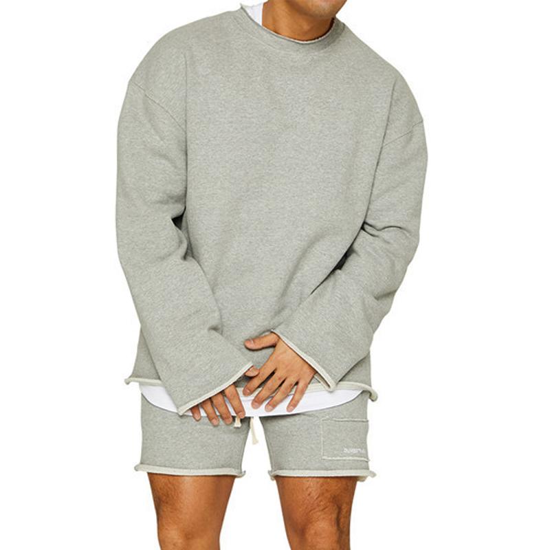 Mens Fashion Solid Color Loose Rolled Sweatshirt Shorts Set 47733694Z