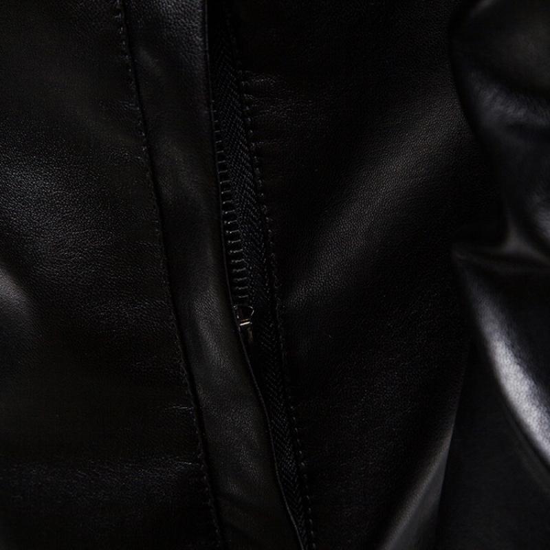 Mens Vintage Slim Stand Collar Panel Leather Biker Jacket 91771623M