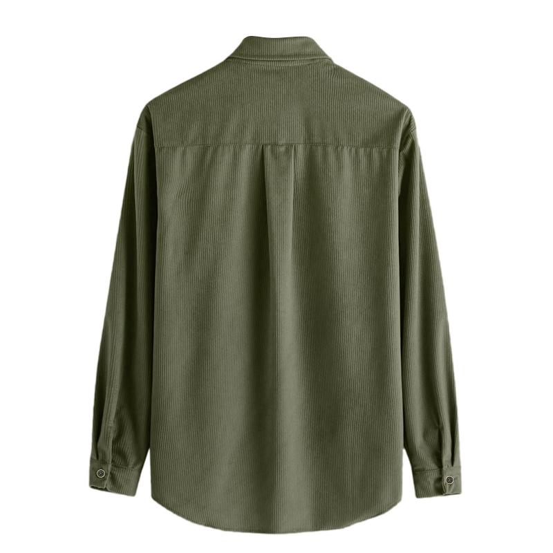 Mens Lapel Solid Color Casual Corduroy Shirt 88079163Z