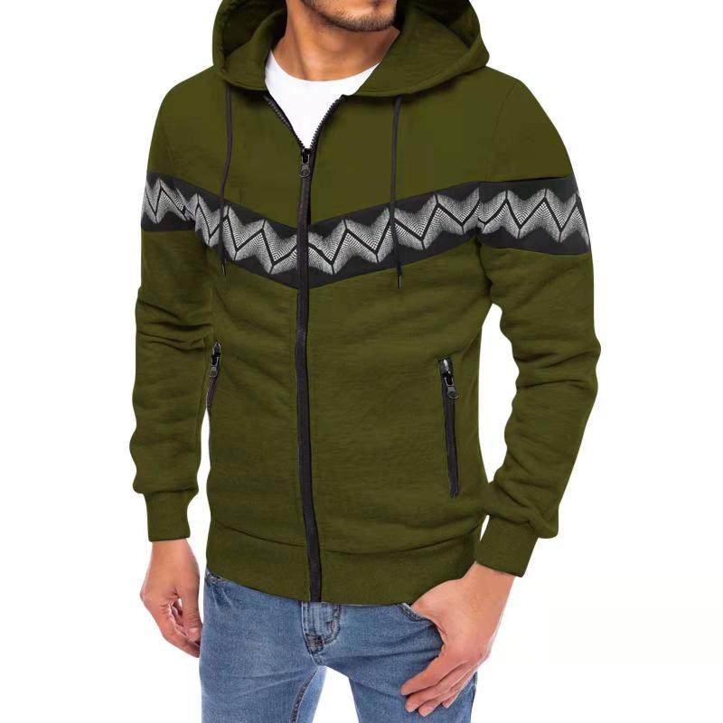 Mens Color Block Print Material Stitching Hoodie Jacket 73955870Z