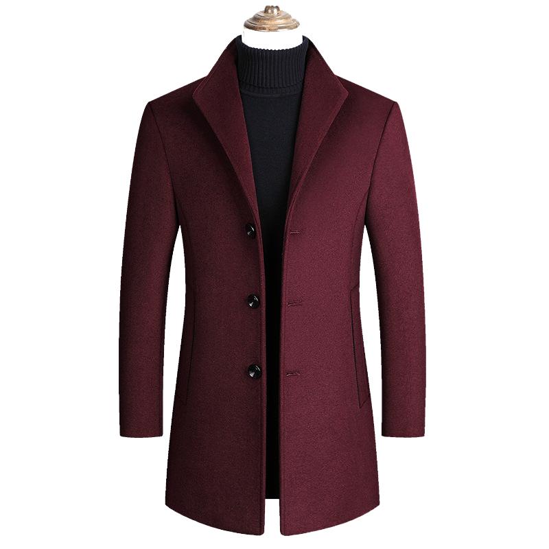 Mens Lapel Single Breasted Woolen Coat 30371092Z