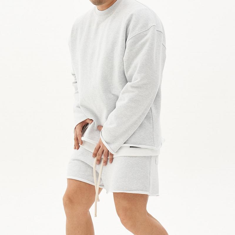 Mens Fashion Solid Color Loose Rolled Sweatshirt Shorts Set 80927036Z