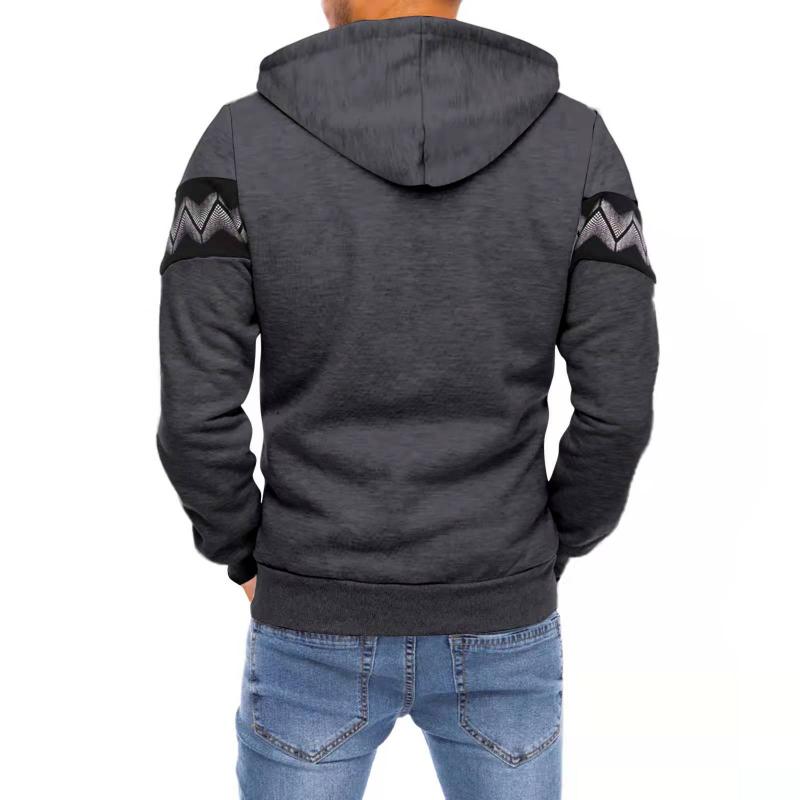 Mens Color Block Print Material Stitching Hoodie Jacket 73955870Z