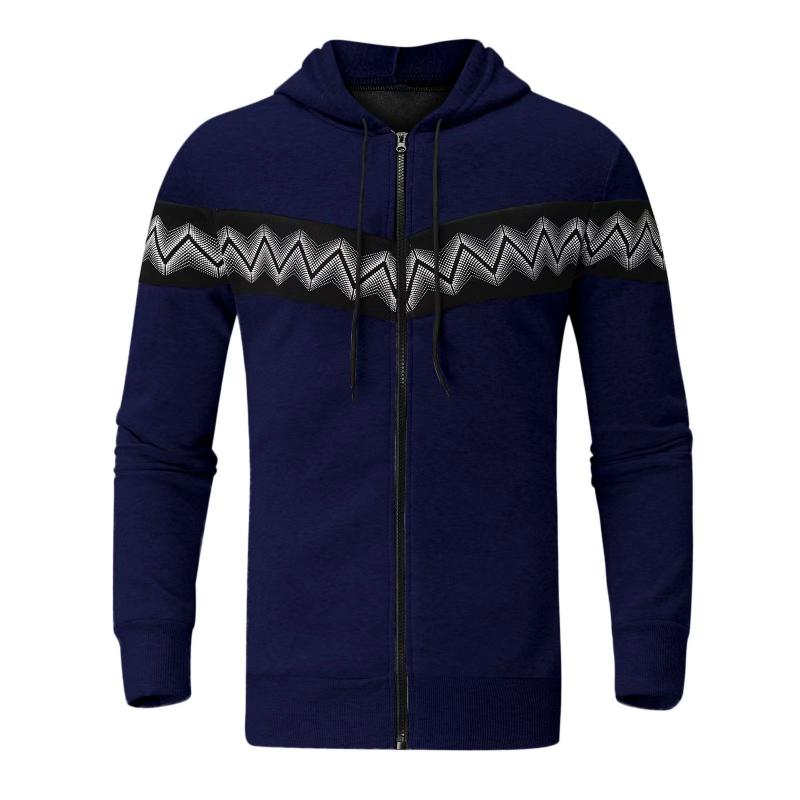 Mens Color Block Print Material Stitching Hoodie Jacket 73955870Z