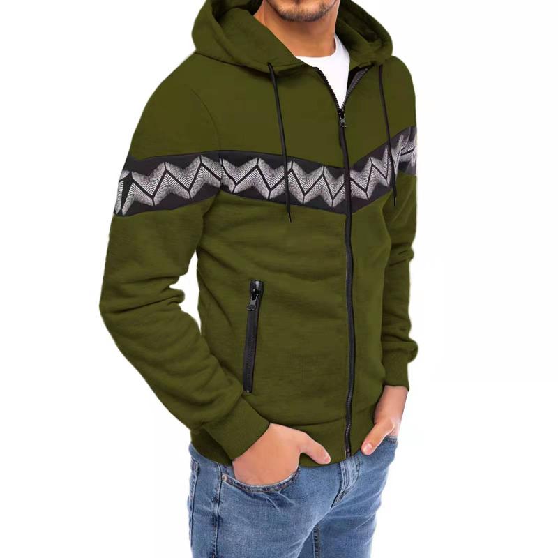 Mens Color Block Print Material Stitching Hoodie Jacket 73955870Z