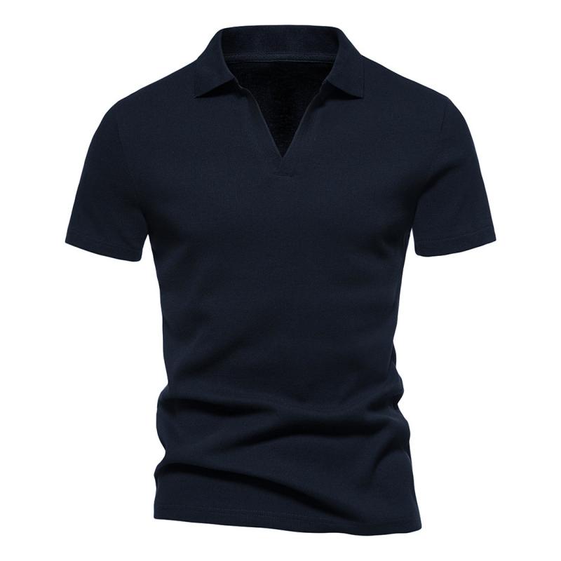 Mens Solid V Neck Short Sleeve Polo Shirt 61101482Z