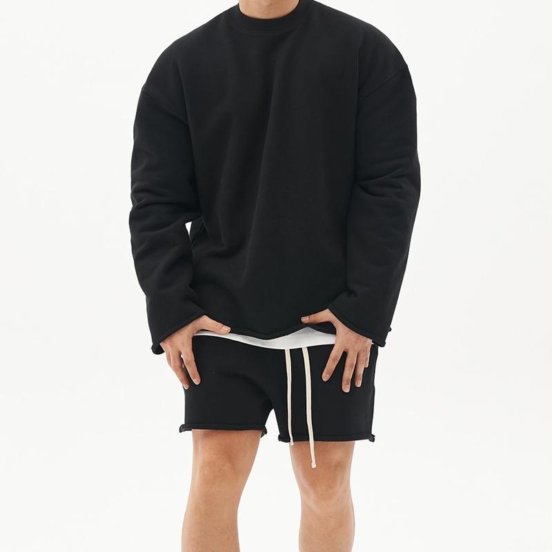 Mens Fashion Solid Color Loose Rolled Sweatshirt Shorts Set 80927036Z