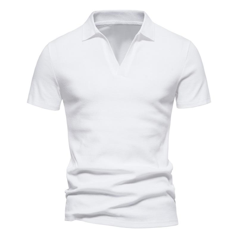 Mens Solid V Neck Short Sleeve Polo Shirt 61101482Z