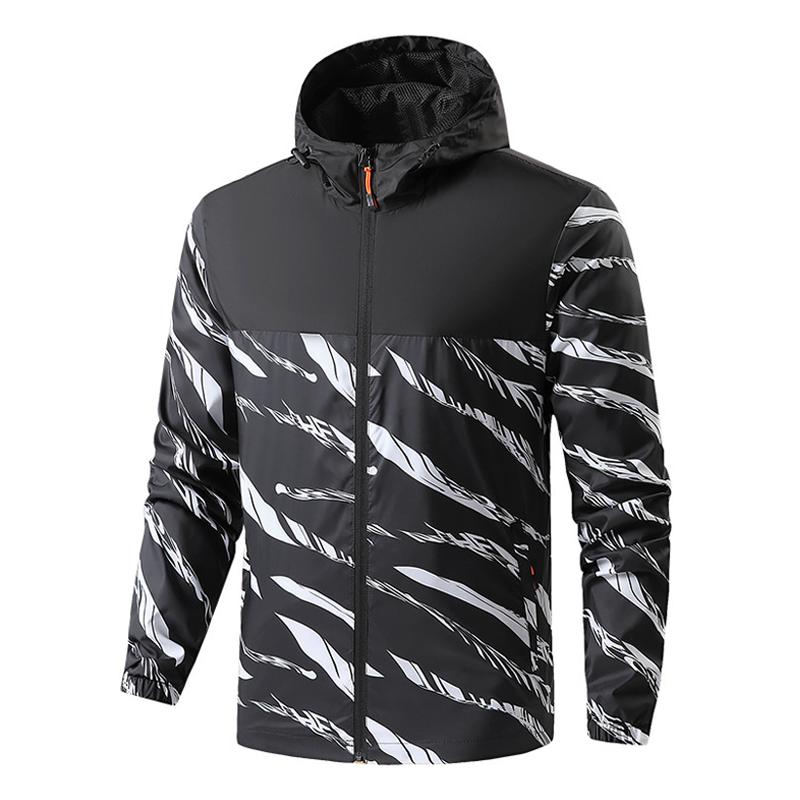 Mens Hooded Zebra Print Loose Fit Outdoor Jacket 23473426Z