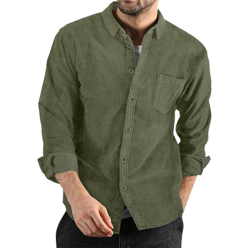 Mens Lapel Solid Color Casual Corduroy Shirt 88079163Z