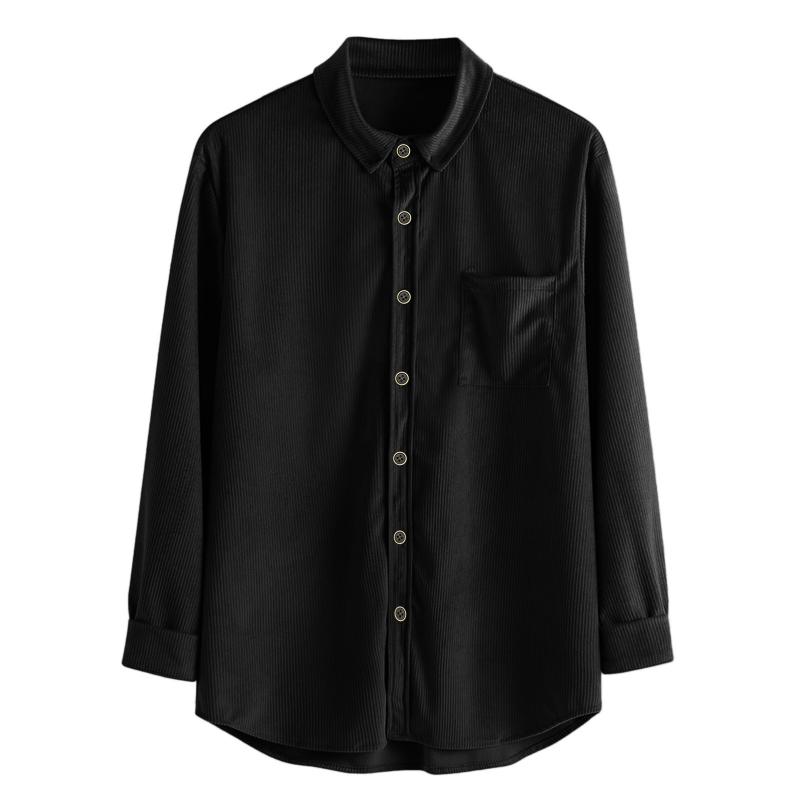 Mens Lapel Solid Color Casual Corduroy Shirt 88079163Z