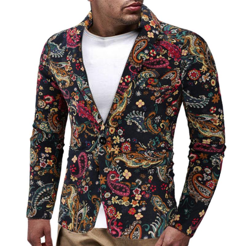 Mens Vintage Ethnic Print Lapel Blazer 81540555M