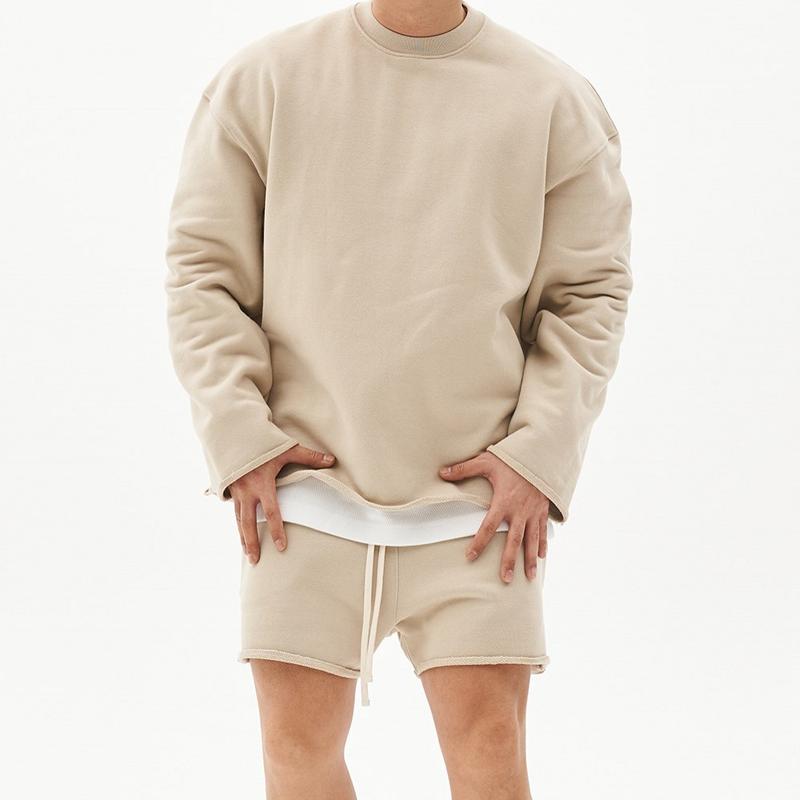 Mens Fashion Solid Color Loose Rolled Sweatshirt Shorts Set 80927036Z
