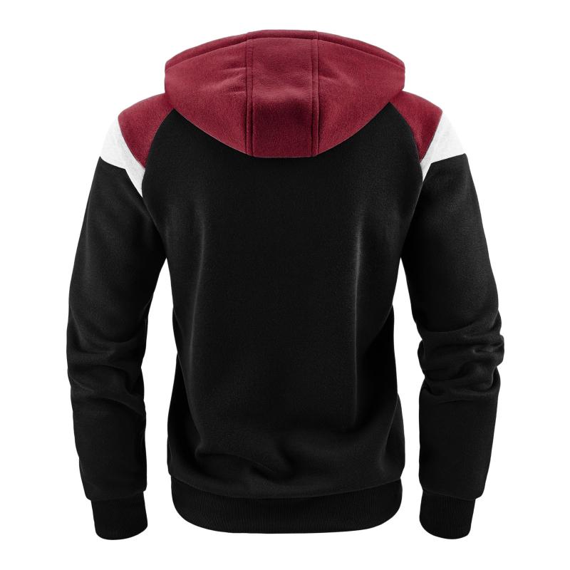 Mens Casual Color Block Hooded Long Sleeve Zippered Sport Jacket 58012589M