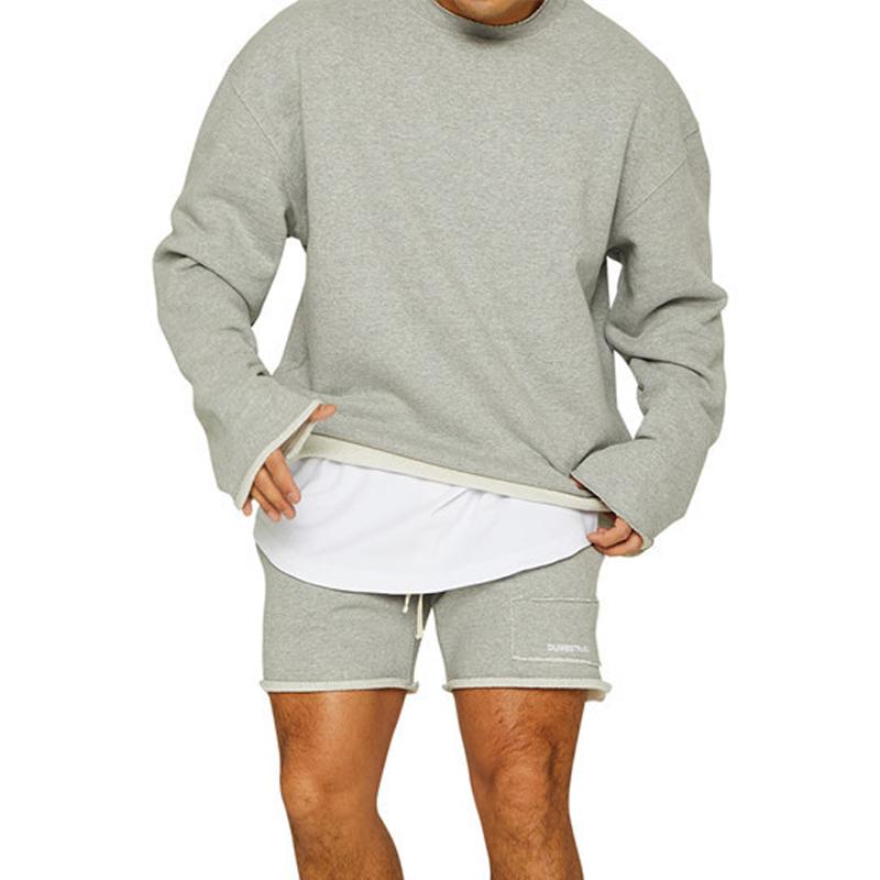 Mens Fashion Solid Color Loose Rolled Sweatshirt Shorts Set 47733694Z