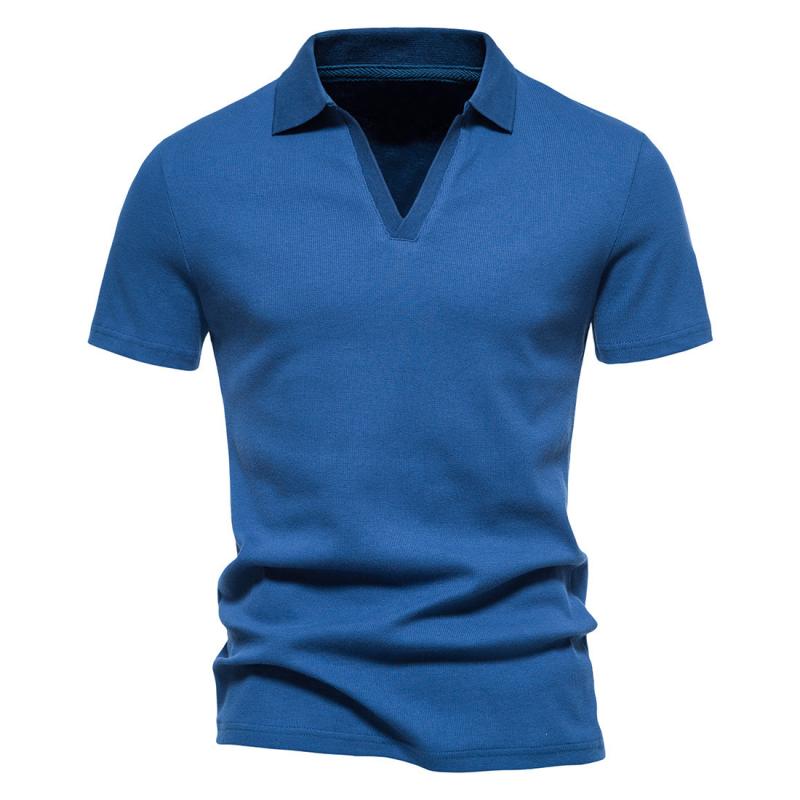 Mens Solid V Neck Short Sleeve Polo Shirt 61101482Z