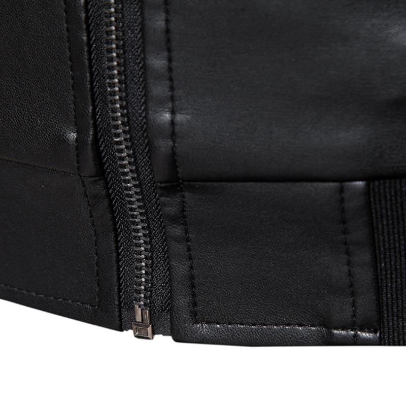 Mens Vintage Stand Collar Moto Leather Jacket 45421408M