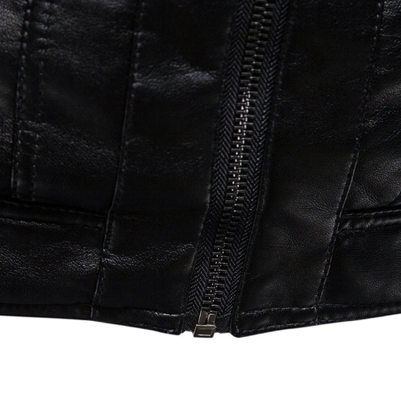 Mens Vintage Slim Stand Collar Panel Leather Biker Jacket 91771623M