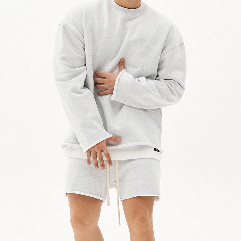 Mens Fashion Solid Color Loose Rolled Sweatshirt Shorts Set 80927036Z