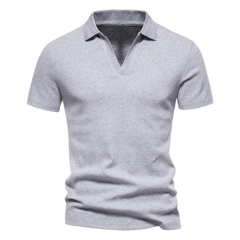 Mens Solid V Neck Short Sleeve Polo Shirt 61101482Z