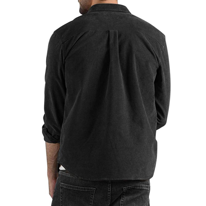 Mens Lapel Solid Color Casual Corduroy Shirt 88079163Z