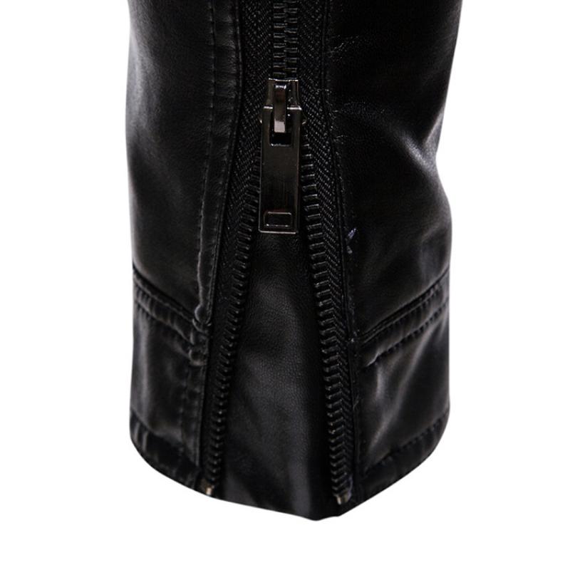 Mens Vintage Slim Stand Collar Panel Leather Biker Jacket 91771623M