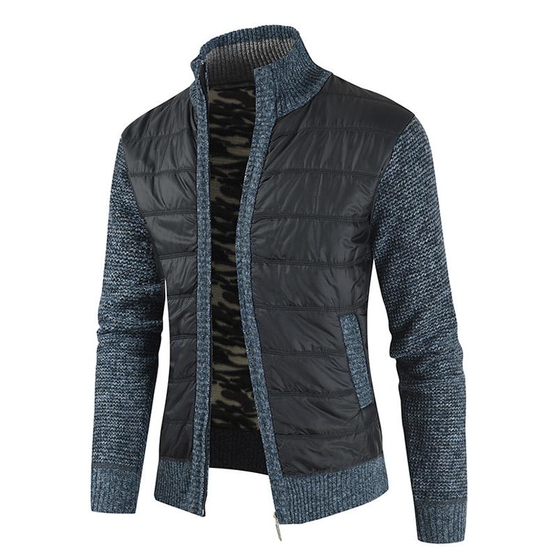 Mens Stand Collar Material Stitching Knit Coat 98961860Z