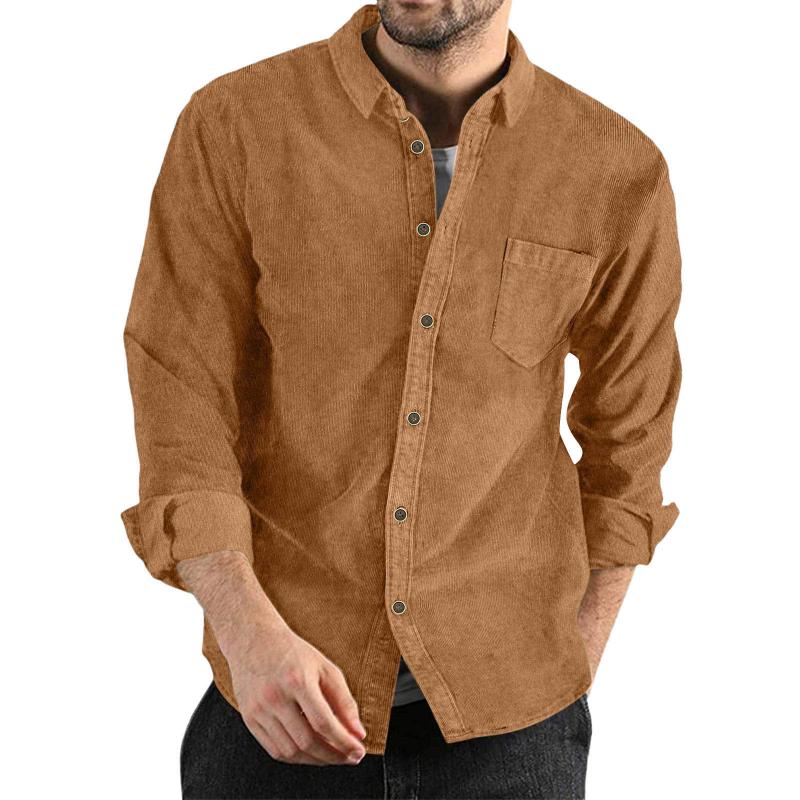 Mens Lapel Solid Color Casual Corduroy Shirt 88079163Z