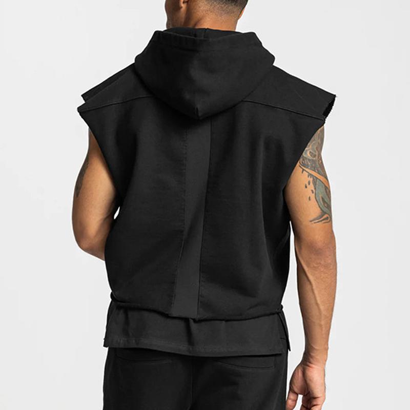 Mens Solid Loose Sleeveless Fitness Sports Hoodie 41849746Z