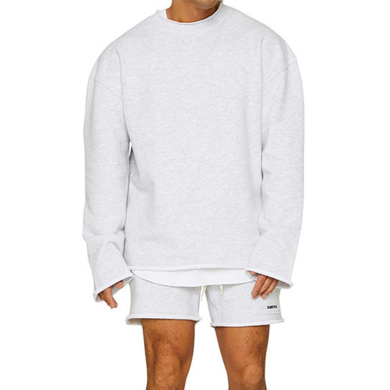 Mens Fashion Solid Color Loose Rolled Sweatshirt Shorts Set 47733694Z