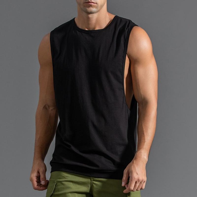Mens Loose Solid Cooton Sports Tank Top 44374465Z